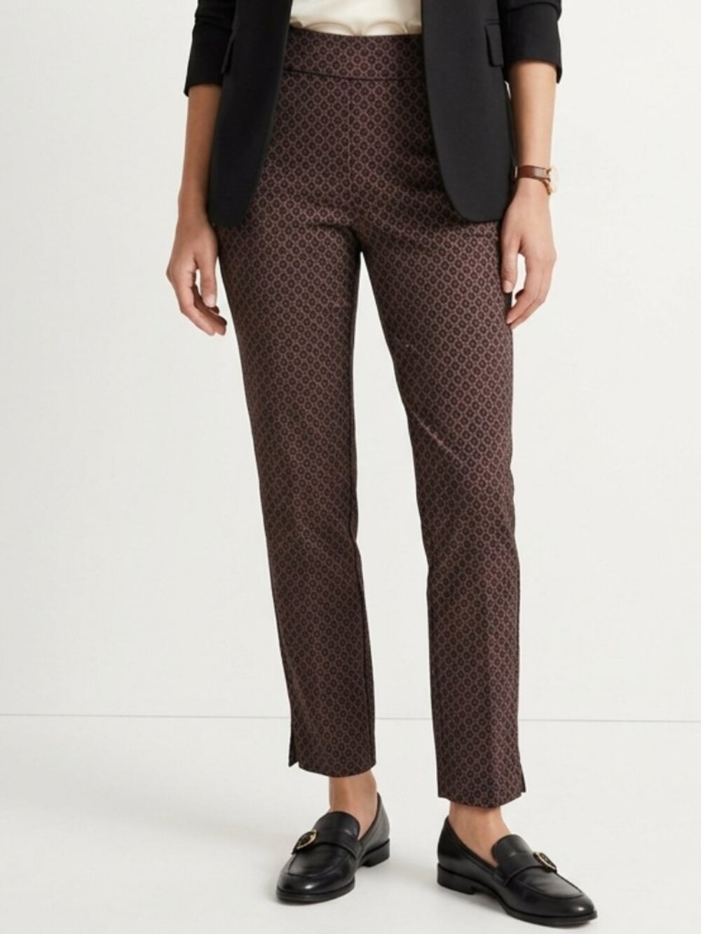 Chico's Pants Brown Jacquard Slim Office Casual 2R (12)